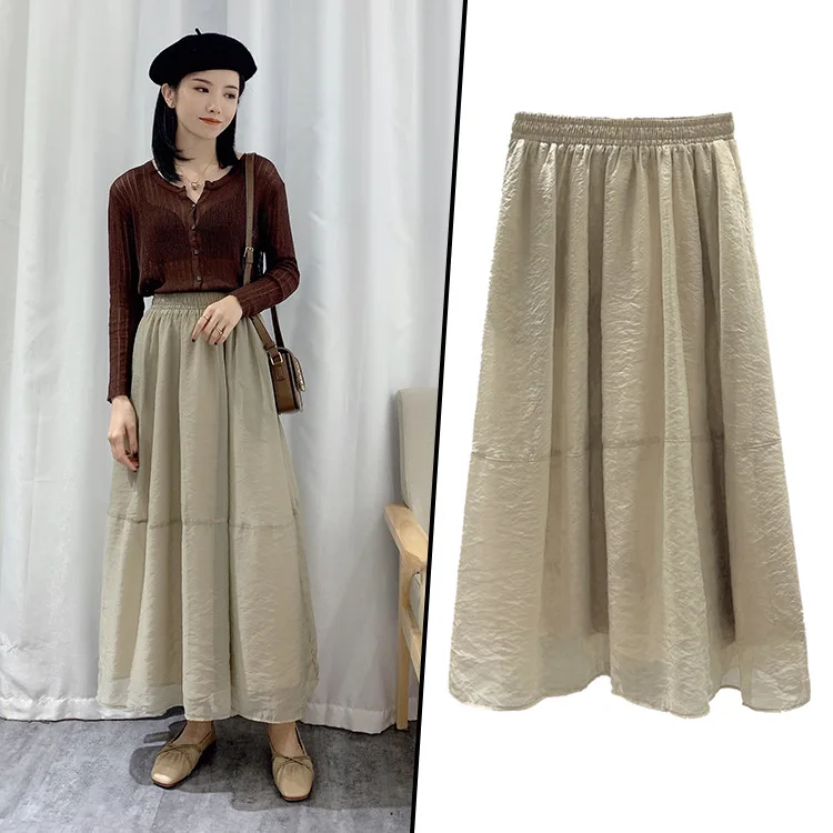 

Новинка весна-лето 2022, тонкая юбка средней длины с завышенной талией, Женская юбка в Корейском стиле, длинная Пышная юбка А-силуэта из пряжи