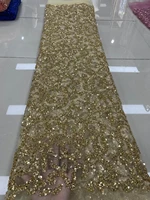 african luxurious classic gold heavy beaded lace fabric nigeria handmade sequins tulle lace fabric french for bridal party dress