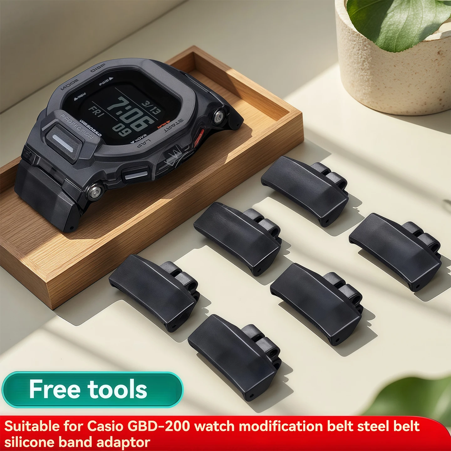 Фото Модифицированный ремешок-адаптер серии GBD-200 для Casio g-shock GBD-200, резиновый ремешок, браслет из нержавеющей стали, черный преобразователь №1