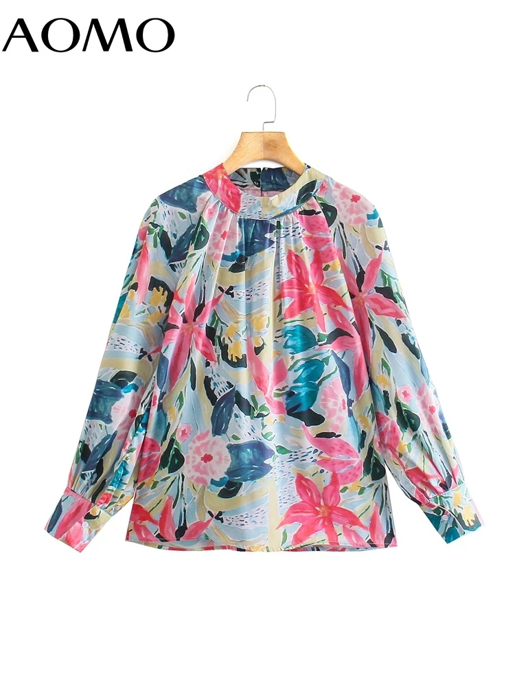 

Блузка AOMO Женская Офисная с цветочным принтом, шикарная рубашка с воротником-стойкой и длинным рукавом, 8Y232A, на весну