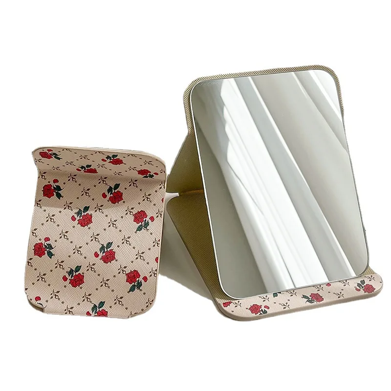 

High-definition Dressing Mirror Portable Princess Mirror Leather Retro Folding Mirror Bedroom Dormitory Desktop Desktop Makeup