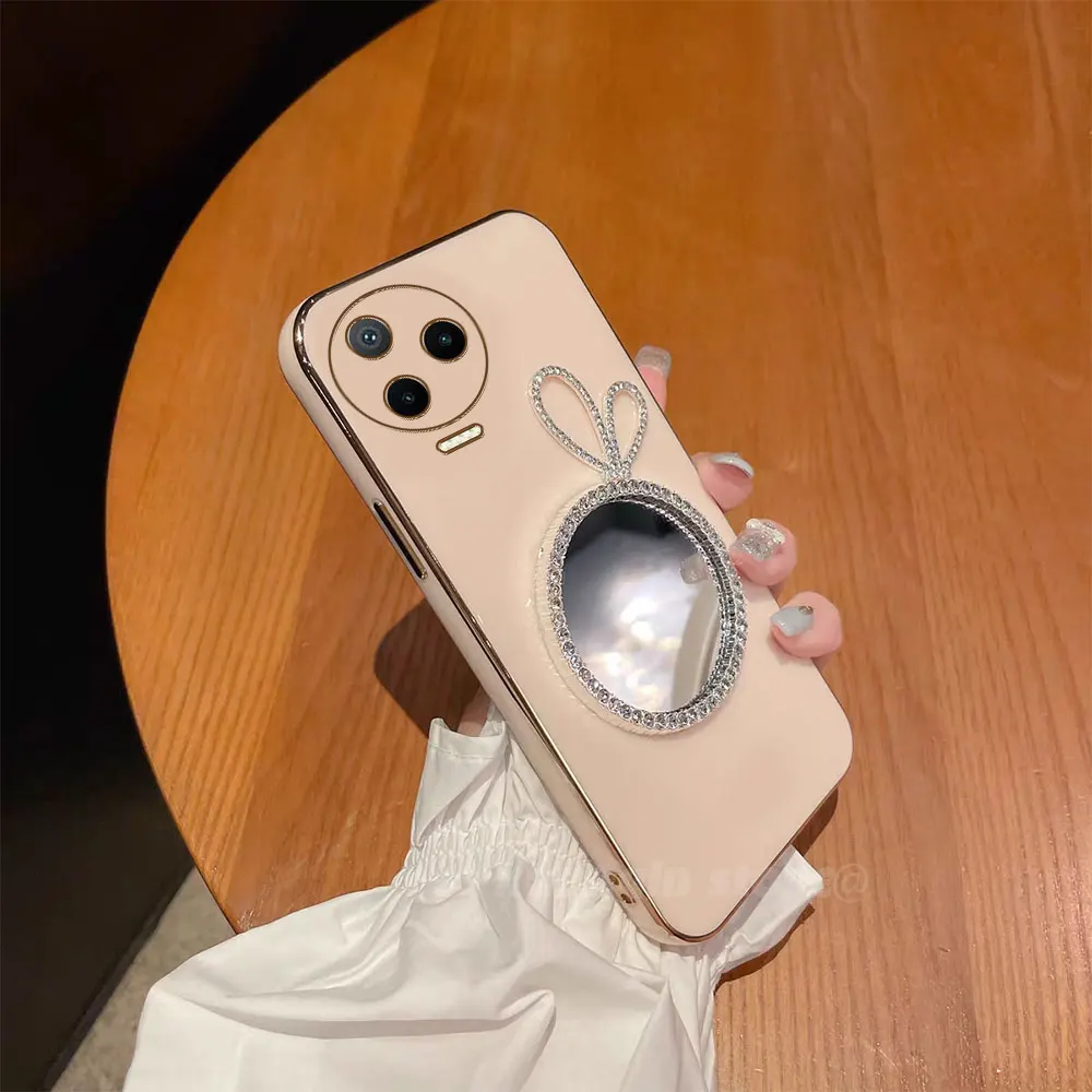 Зеркало для макияжа с заячьими ушами фотовспышка Infinix Note 12 Pro 2023 X676C X676B мягкая