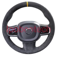 all black suede leather steering wheel red stitch on wrap cover fit for volvo s60 s90 v60 v90 xc60 xc90 2015 2019