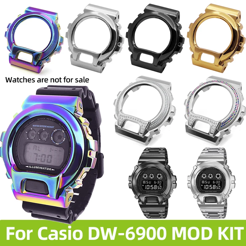 Фото Корпус и ремешок DW6900 из нержавеющей стали для Casio G-Shock DW-6900, металлический браслет с бриллиантовым безелем 6900, комплект модов DW6900, аксессуары для обновления №1