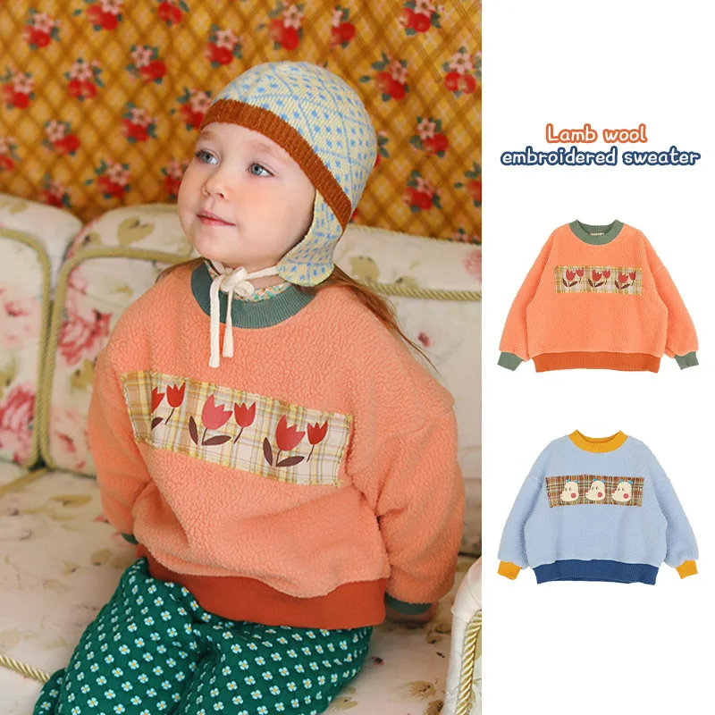 

Girls' Lamb Wool Hoodies Kids Clothes Winter Pullover Hoodie 2022 Korean Sweatshirts Baby's Thickened Cute Warm Sweater 2-8Y