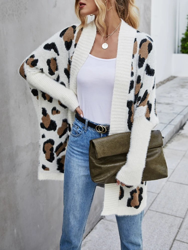 

LEOPARD Knitted Cardigan 2023 Autumn Winter New Fashion Korean Long Sleeve Top Vintage Pullovers Women Sweaters Knitted Jacket