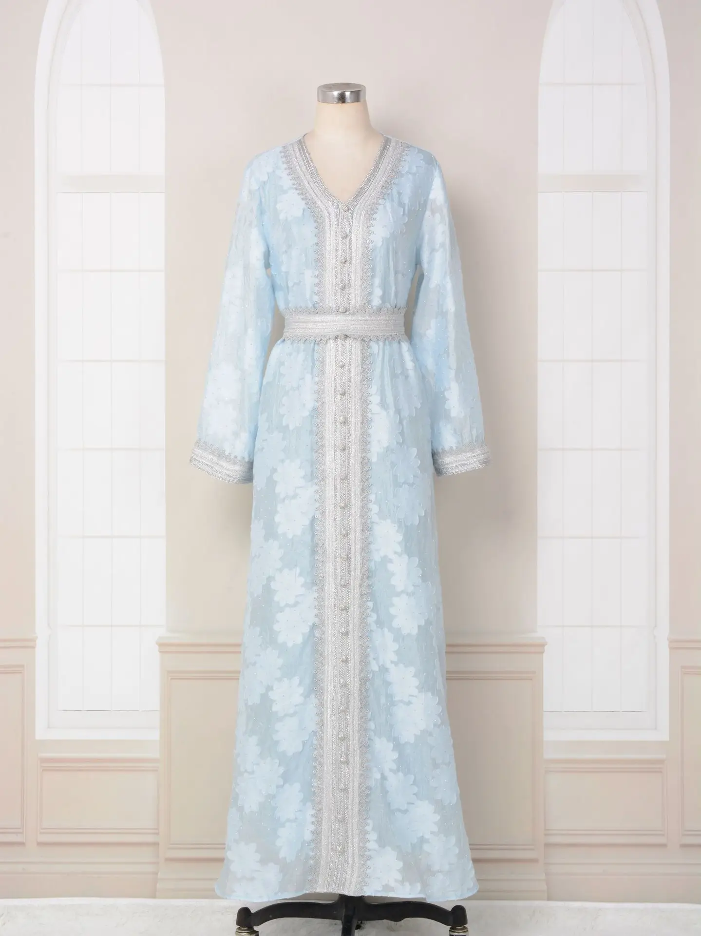 Мусульманское исламское роскошное модное платье с v-образным вырезом в стиле