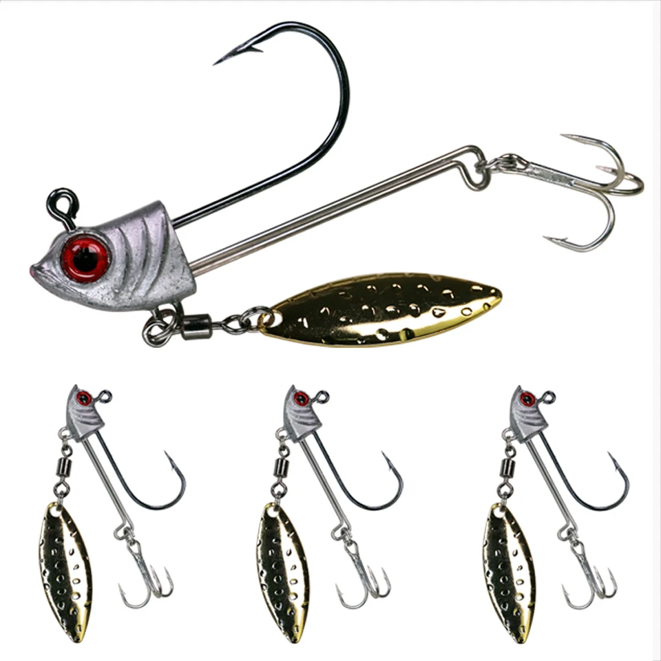 

1 piece Jig Head Fishing Hook with Spinner Blade 7g 10g 17g Barbed Fishhook For Soft Worm Lure