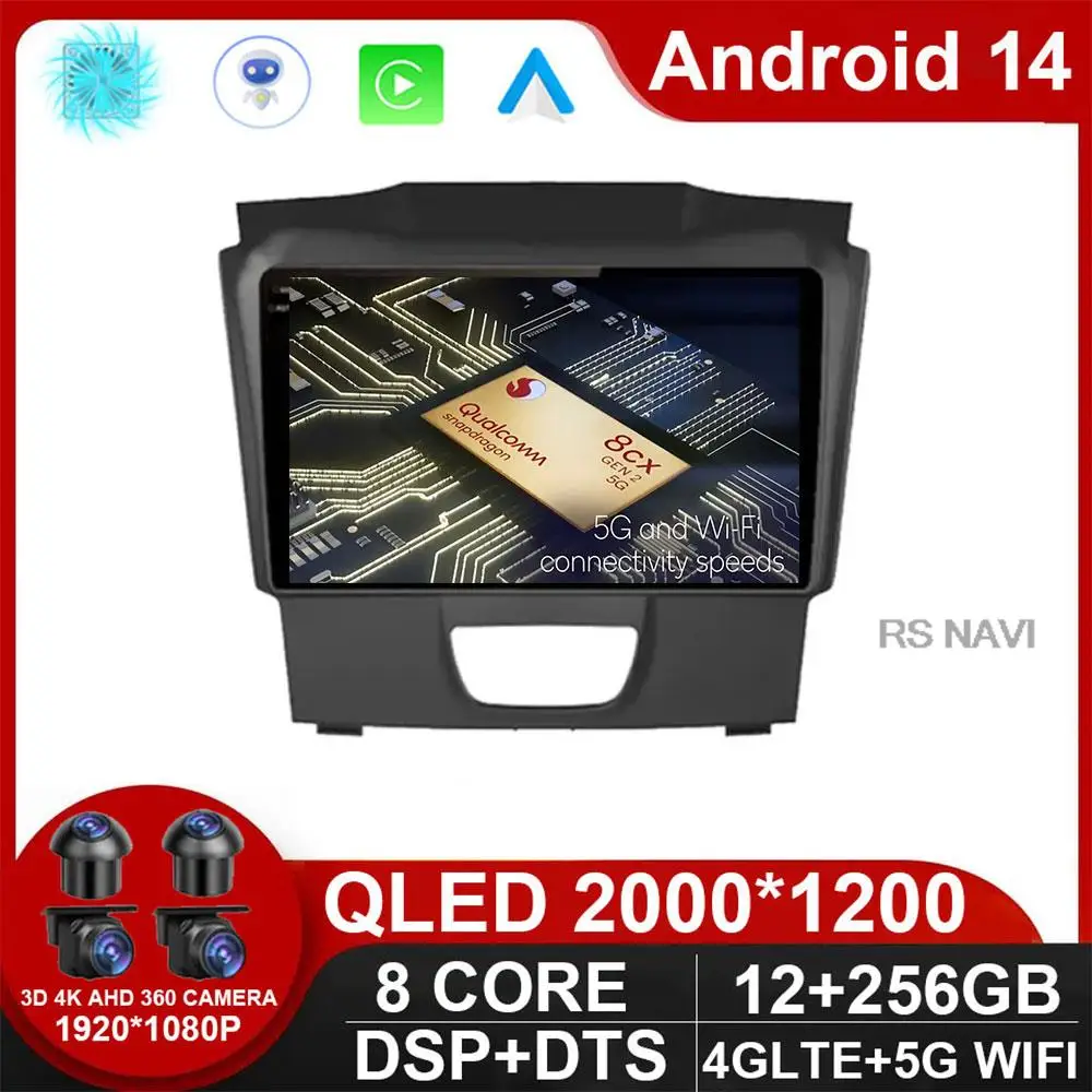 Автомобильный мультимедийный проигрыватель на Android 14 Carplay WlFl + 4G для Isuzu DMAX Chevrolet S10
