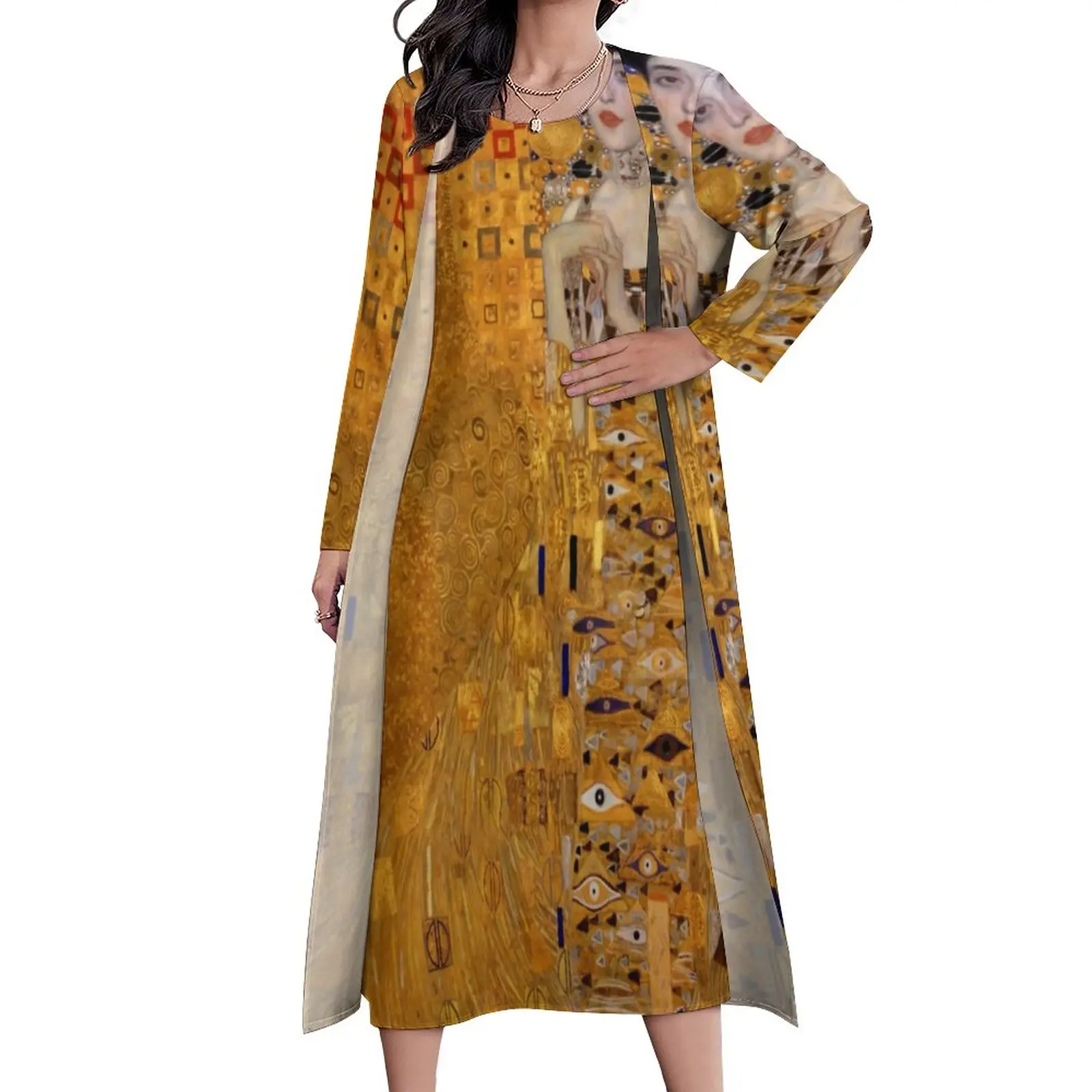 

Gustav Klimt Portrait Dress Vintage Print Elegant Maxi Dress Street Style Boho Beach Long Dresses Women Two Piece Vestidos