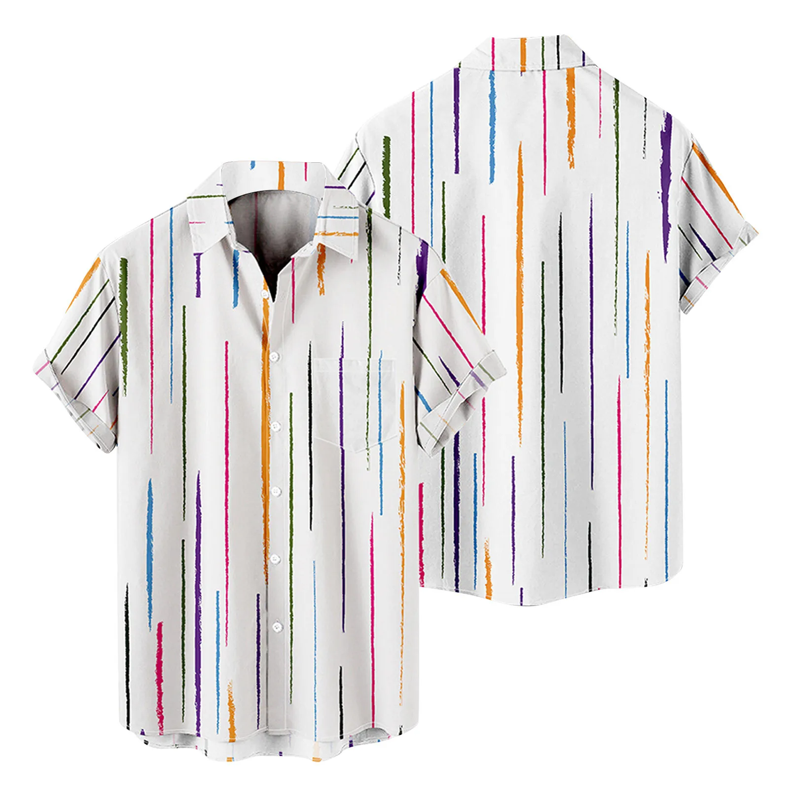 

X 1 Mens Fashion And Leisure 3D Digital Printing Buckle Lapel Short Sleeve Shirt Top Airy Tops Men