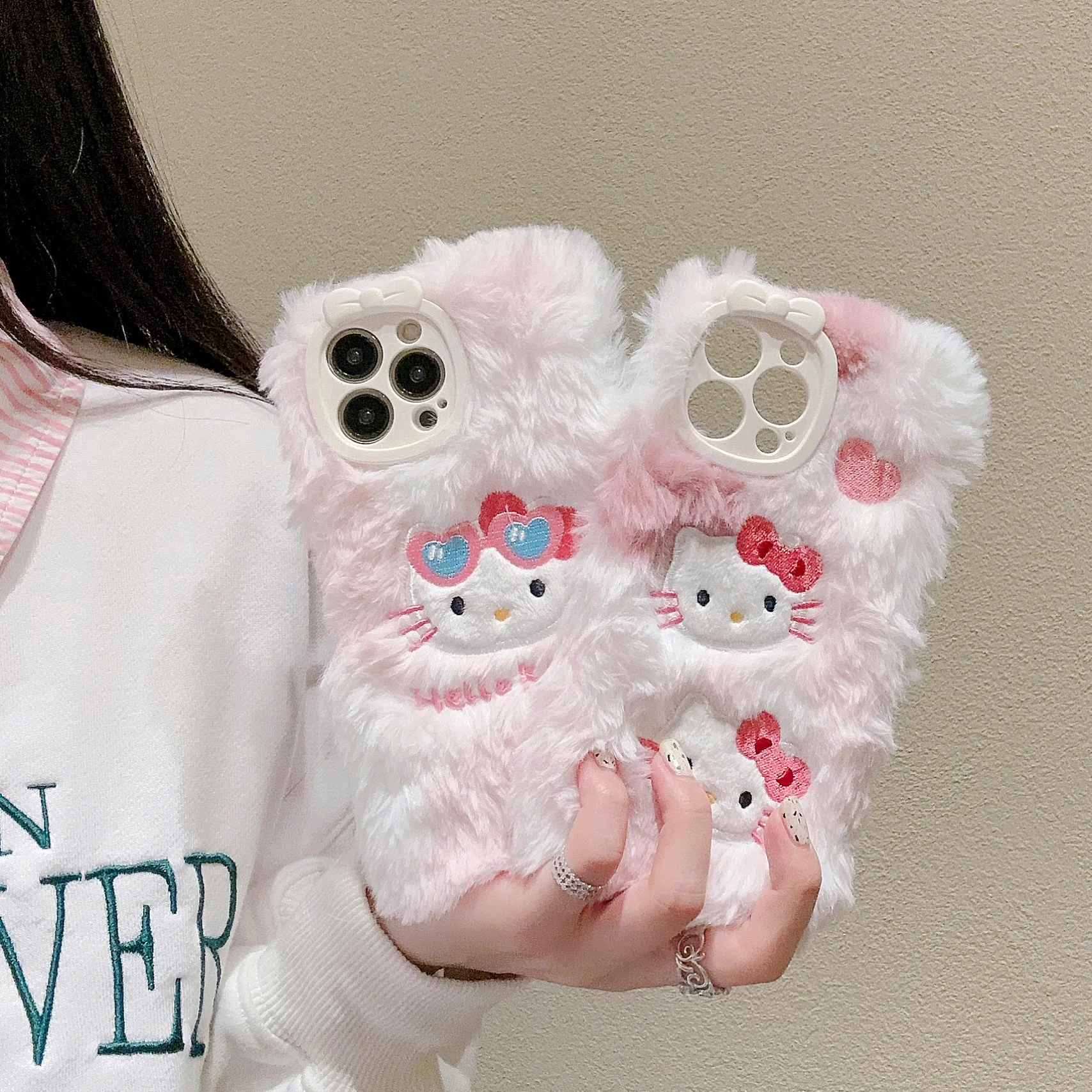 

Plush Embroidered Hello Kitty Phone Case IPhone15 12 13 11 14pro Max Phone Case Anime Sanrio Accessories Drop Case Girls Gift