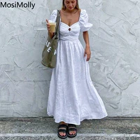 mosimolly summer dress white cotton dress puff sleeve maxi dress 2022 comfy dress holiday dress
