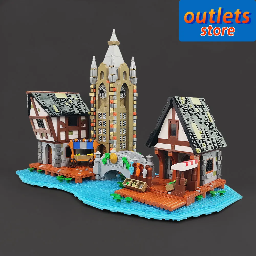 

89150 Jiestar креативные экспертные идеи Moc средневековый рынок город улица вид кирпичный модульный дом строительные блоки модель игрушка подарок для детей