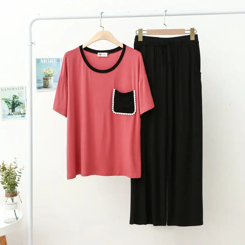 Fdfklak Modal Pajamas Sets Women Long-Sleeved Home Clothing Ladies Pyjama Lingeries Summer Splicing Sleepwear Suits