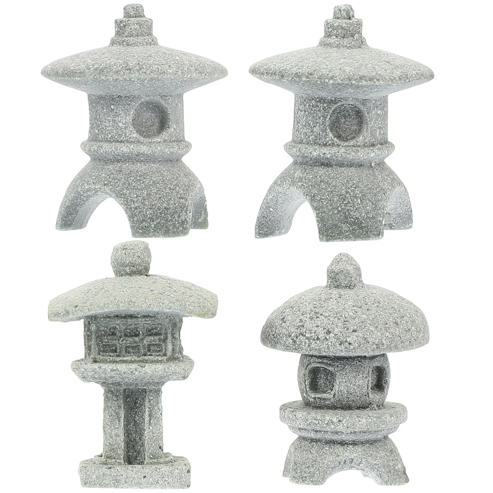 

4 Pcs Props Zen Garden Decor Bonsai Ornaments Miniature Sandstone Micro Landscape Pavilion Pagoda