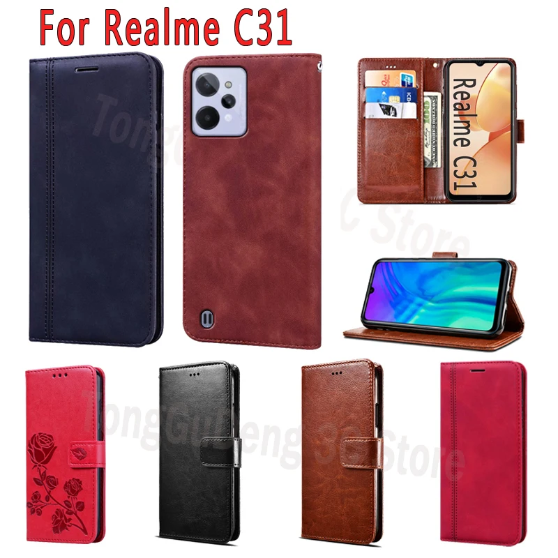 

Leather Cover For Realme C31 Case Flip Wallet Magnetic Card Stand Phone Protective Etui Book For Realme C 31 RMX3501 Case Hoesje