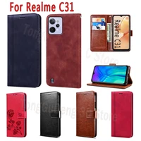 leather cover for realme c31 case flip wallet magnetic card stand phone protective etui book for realme c 31 rmx3501 case hoesje