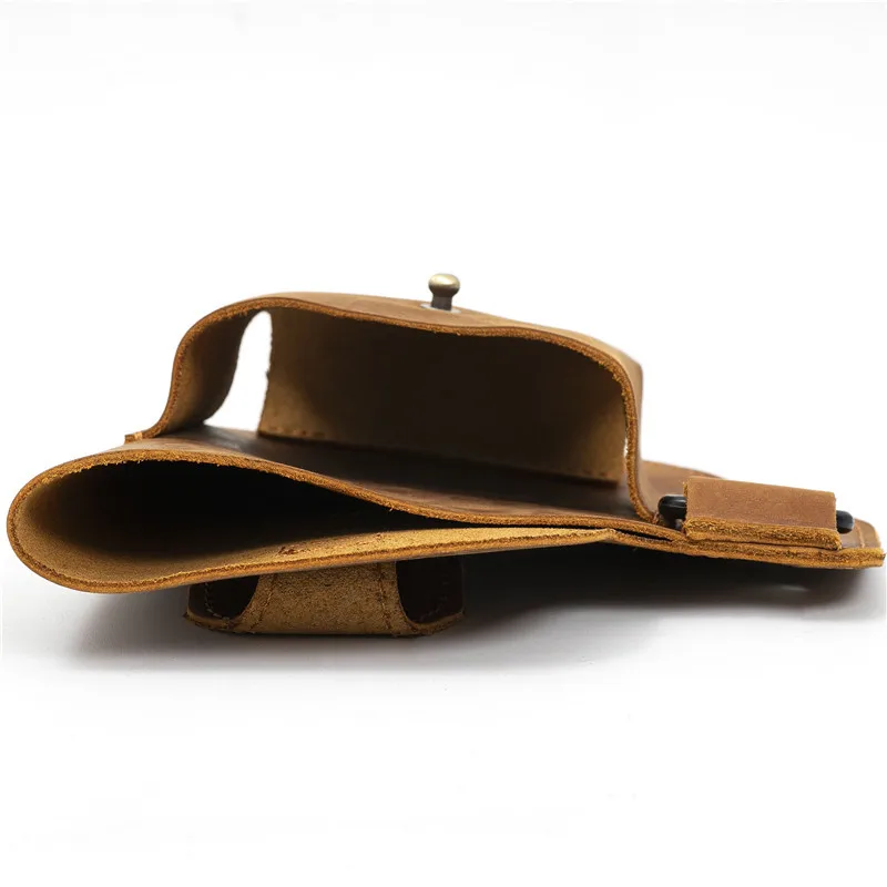 Men's Leather Fanny Pack Cigarette Case Bag Cell Phone Bag Vertical Paragraph Hanging Bag Crazy Horse Leather Retro Outdoor