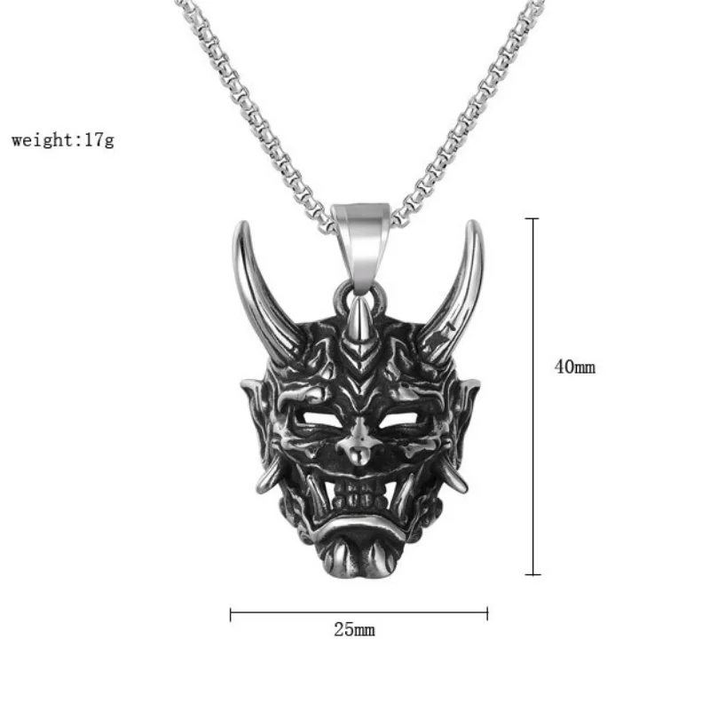 Japanese Style Devil Skull Grimace Mask Necklaces for Men Fangs Demon Mask Pendant Retro Punk Style Jewelry Gift