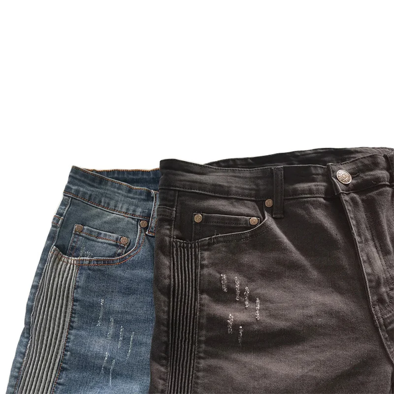 2022 Fashion Pleated Elastic Slim Fit Men Jeans Full Length Denim Pants Streetwear Men Pantalones Vaqueros Elasticos Para Hombre