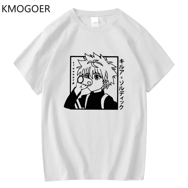 

Винтажные топы с японским аниме Hunter X Hunter Kilua, мужская и женская футболка с принтом, летняя модная повседневная футболка большого размера с коротким рукавом