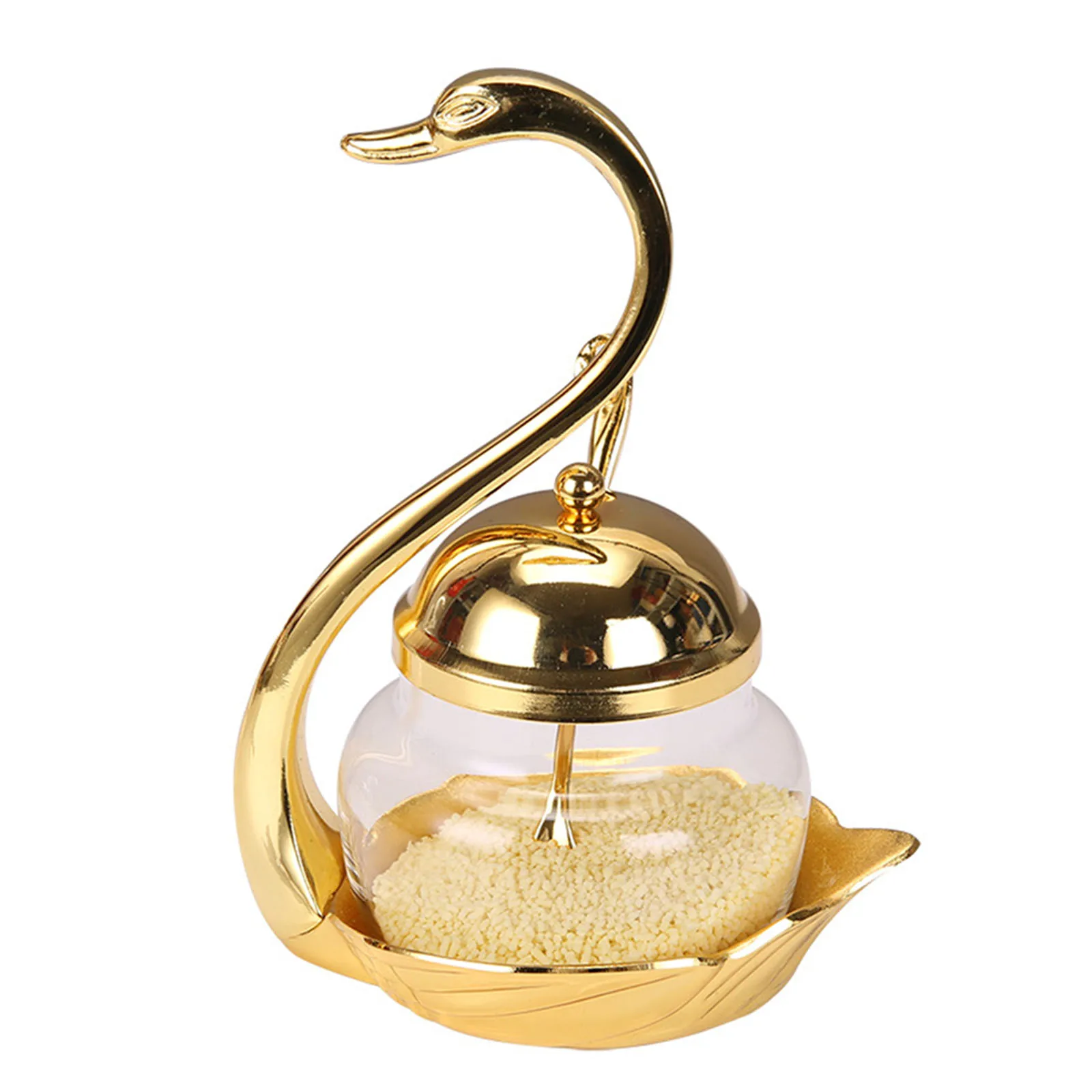 

Durable Seasoning Dispenser Swan shaped Spice Glass Jar with Serving Spoon Perfect for Salt Sugar Coffee and More