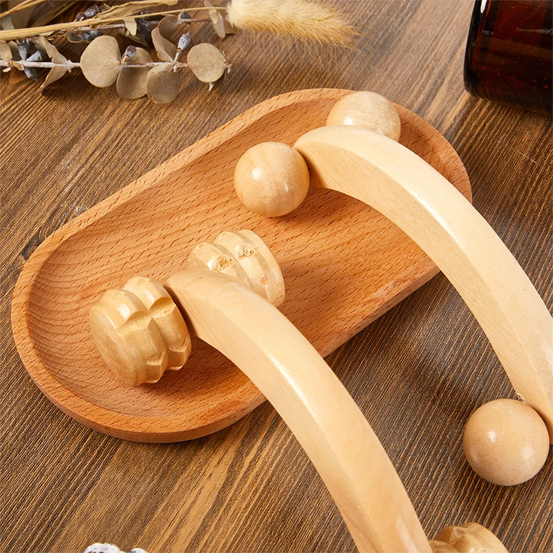 

1PC Wooden Handheld Body Roller 4 Wheels Balls Massager Arm Leg Back Foot Hand Neck Shoulder Muscle Pain Relief Massage Tool