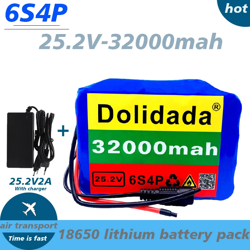 

6s4p 24V 32Ah 18650 Battery Lithium Battery 25.2v 32000mAh Electric Bicycle Moped /Electric/Li ion Battery Pack with charger