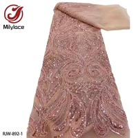 high quality african tulle lace fabric handmade beads laces fabrics nigerian bridal lace fabric french lace fabric rjw 892