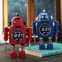 robot smart digital alarm clock temperature display desktop clocks with snooze mode home bedroom for child gift