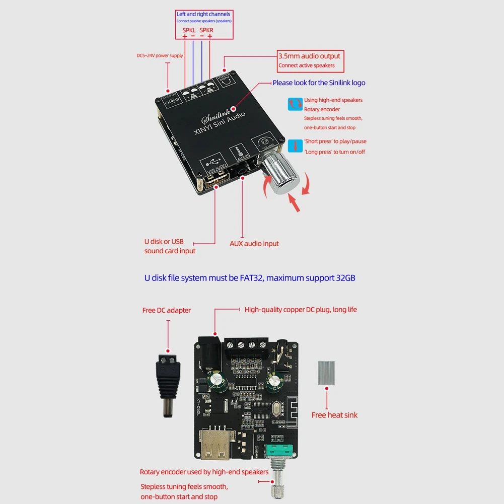 Цифровой усилитель мощности XY-C50L Bluetooth 5 0 AUX плата 2X50 Вт динамик стерео аудио AMP