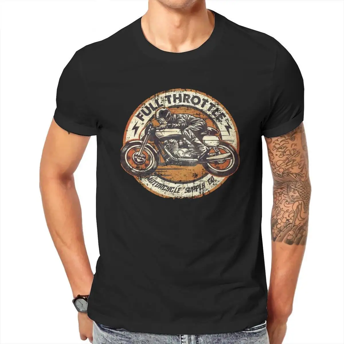 

Leisure Rockabillys and Bikers Full Throttle T-Shirt Men Pure Cotton T Shirts Short Sleeve Tee Shirt 4XL 5XL Clothes