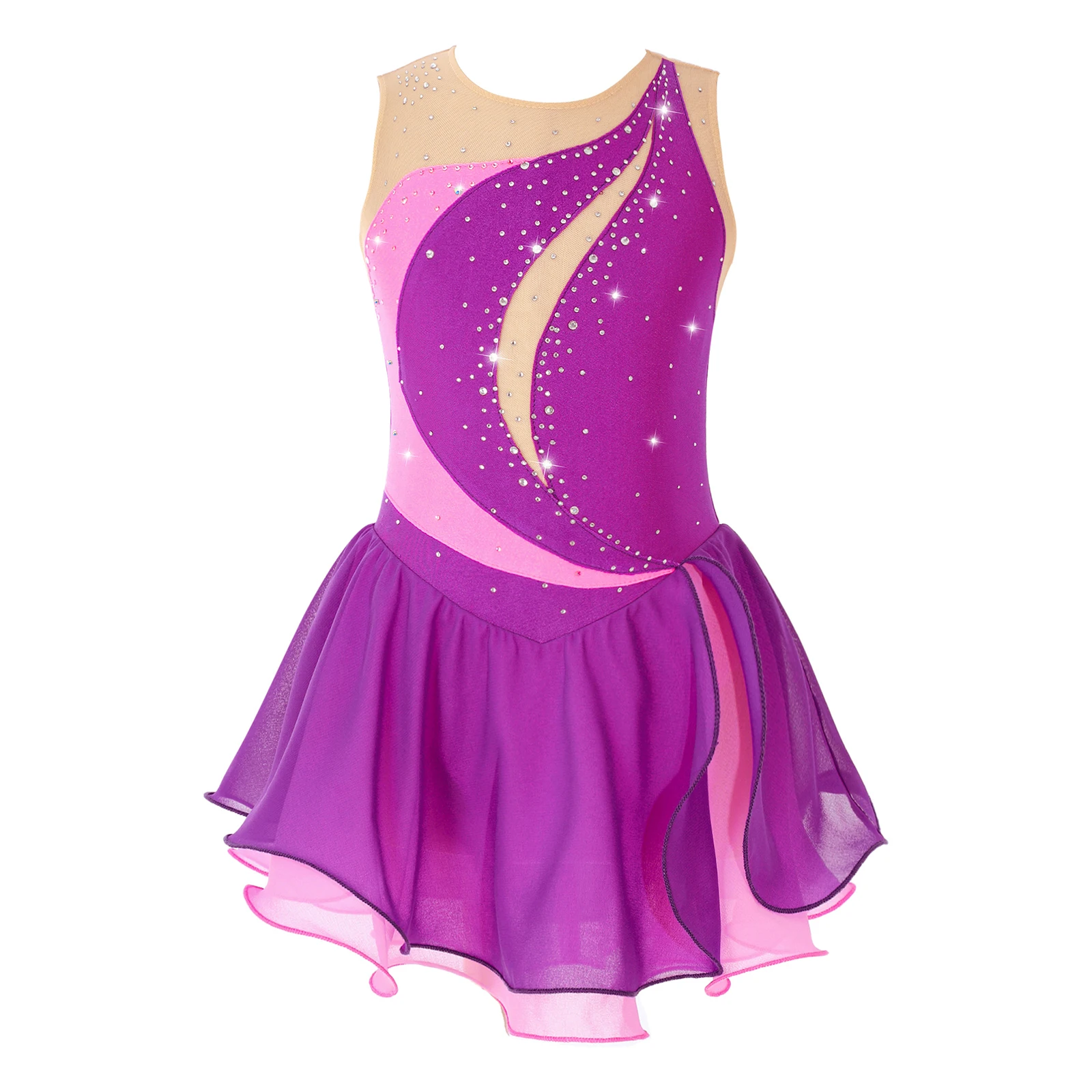 

Child Girls Ballet Gymnastics Leotard Rhinestone Figure Ice Skating Dress Ballroom Dance Costume Training Performance Clothing