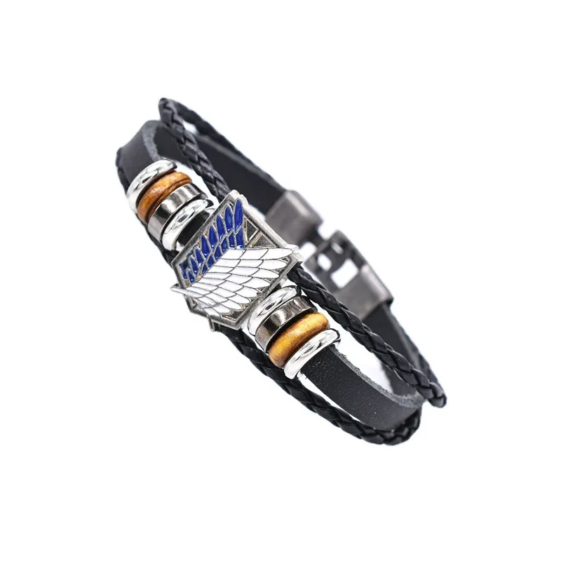 

Classic Anime Peripheral Attack on Giant Leather Bracelet Men Punk Alloy Multi-layer Weaving Women Bracelet Personality Jewelry