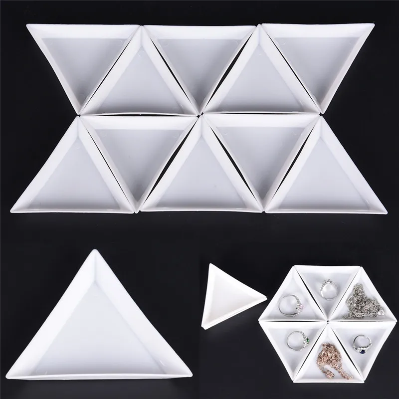 

10Pcs White Containers For Beads Display PP Triangle Plate For Jewelry Beads Organizer Plastic Tray Packaging New