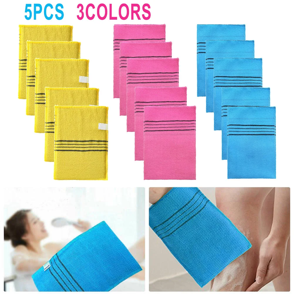 5Pcs Shower Bath Scrub Glove High-quality Frosted Fiber Polyester Cotton Fiber 14x18.5cm Pink & Yellow Exfoliating Bath Towel