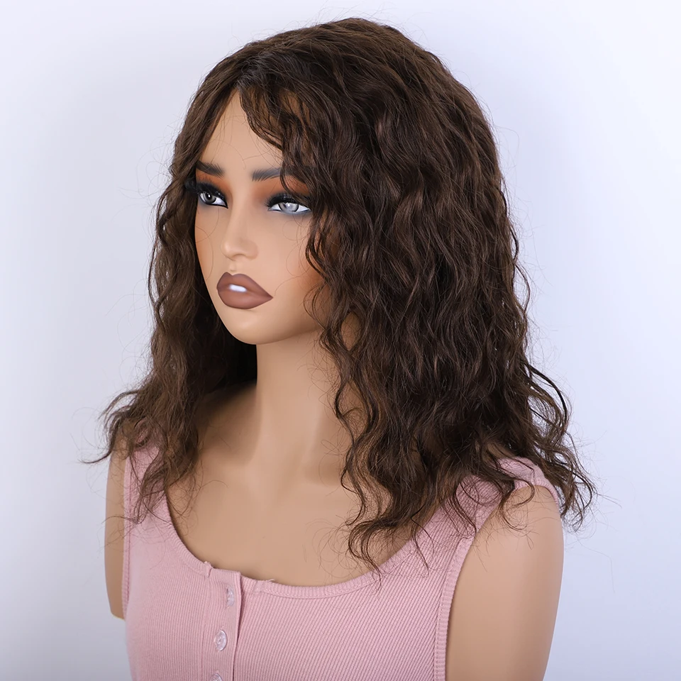 Безклеевые вьющиеся парики с бахромой челкой медовые волосы человеческие