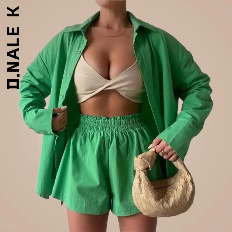 

D.Nale K Women Set New Soft Short Pants Loose Ladies Two Piece Set Loose Retro Tops And Pants Vintage Female Sweatsuits