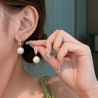 fashion luxury shiny rhinestone detachable white pearl earrings for women 2022 new gold color metal jewelry wedding party gift