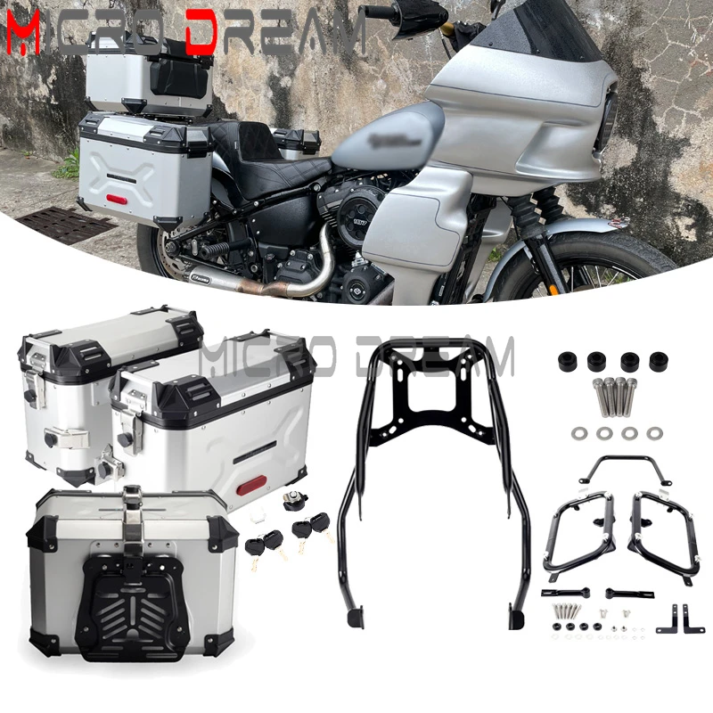 

Pan America Style's Rear Tail Top Box Pannier Saddlebag Holder Luggage Rack For Harley Softail Street Bob 114 Standard 2018-2023