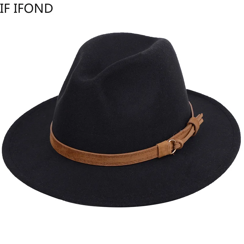 Womens Felt Hat  Imitation Woolen Winter Women Felt Hats Men Fashion Black Top Jazz Hat Fedoras