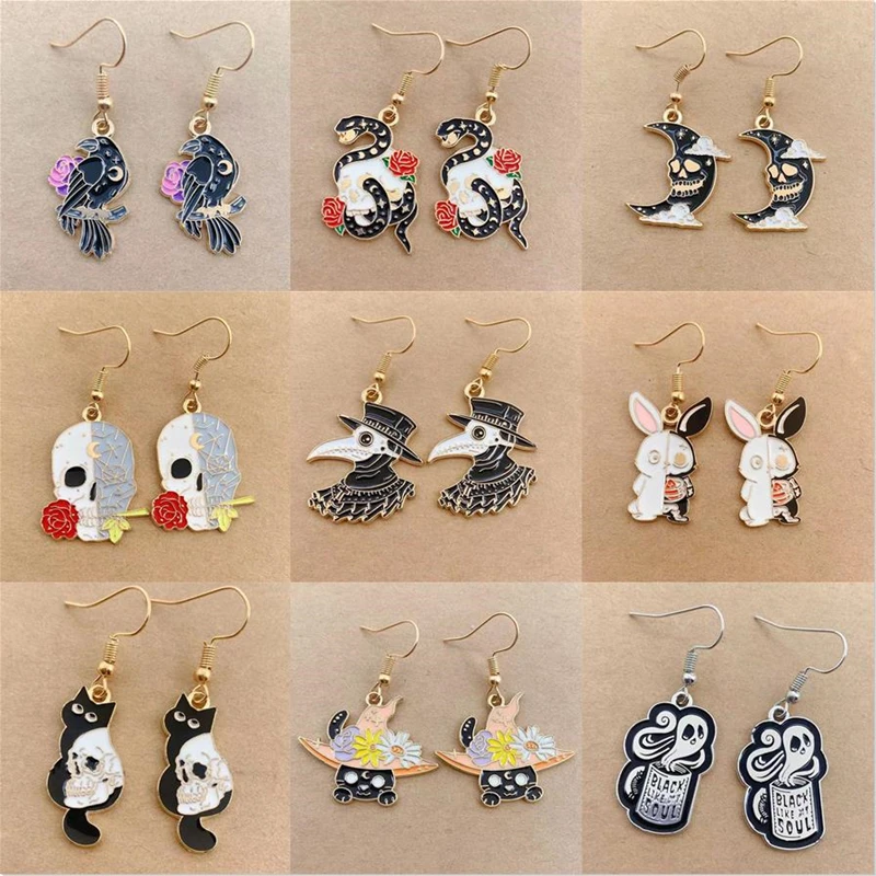 Женские серьги-подвески в виде черепа, Креста, скелета, летучей мыши