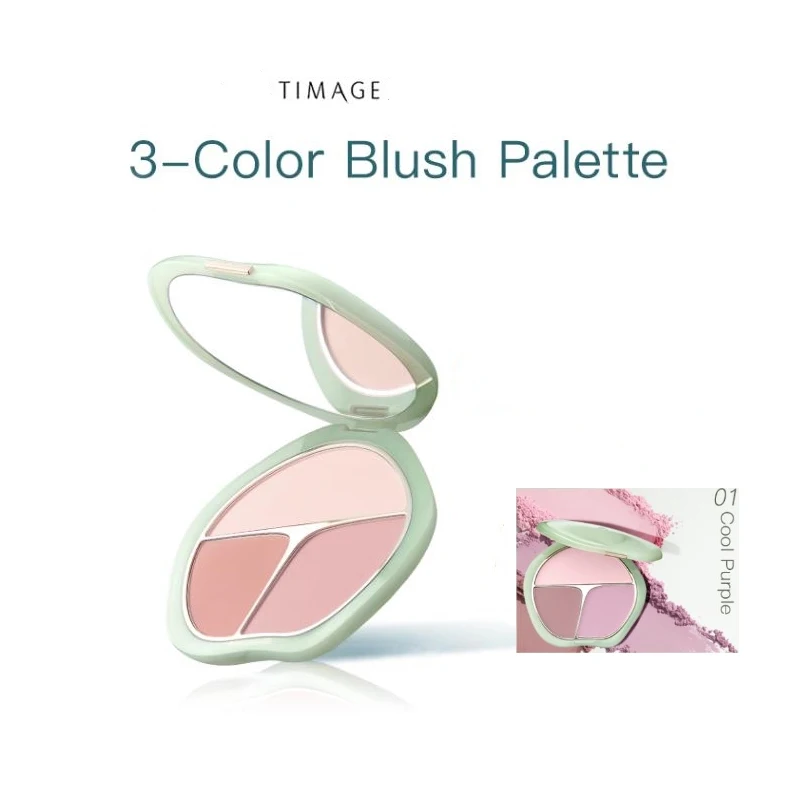

Timage 3-Color Blush Palette Plump Cheeks Natural Contour with Pink Purple Apricot Shades 13g Makeups