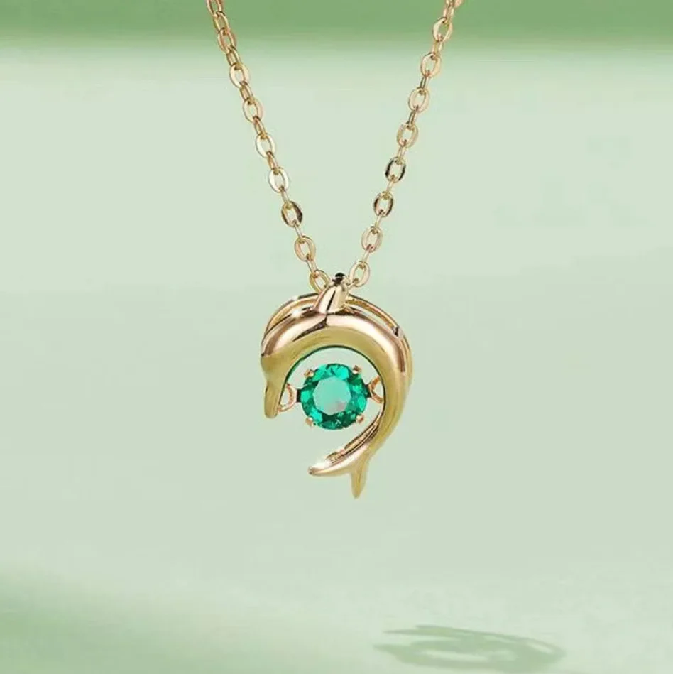 Ожерелье с имитацией изумруда в виде дельфина