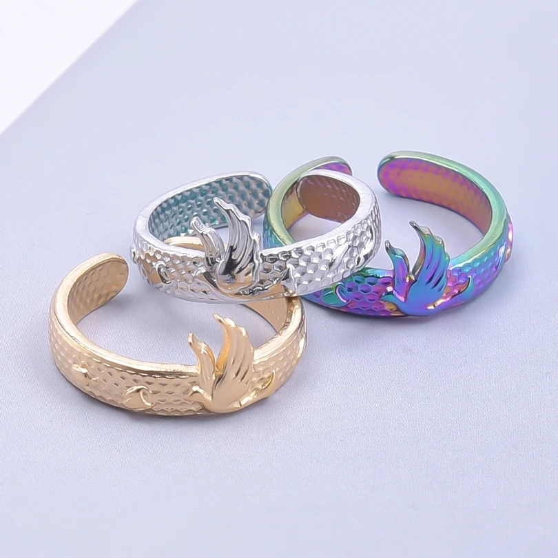 

Rainbow/Silver/Gold Color Animal Bird Charm Rings For Women Men Accessories Stainless Steel Ring Finger Jewelry Open Adjustable