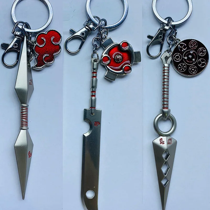

New Anime Naruto Weapon Keychain Uzumaki Sasuke Kakashi Shuriken Arms Kunai Ninja Alloy Weapon Model Knapsack Pendant Toys Gift