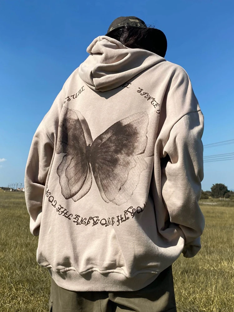 

Женская толстовка с капюшоном на молнии, Готическая винтажная одежда в стиле оверсайз с принтом бабочек, свитер Y2k, Топ с длинным рукавом, кардиганы в подкладке