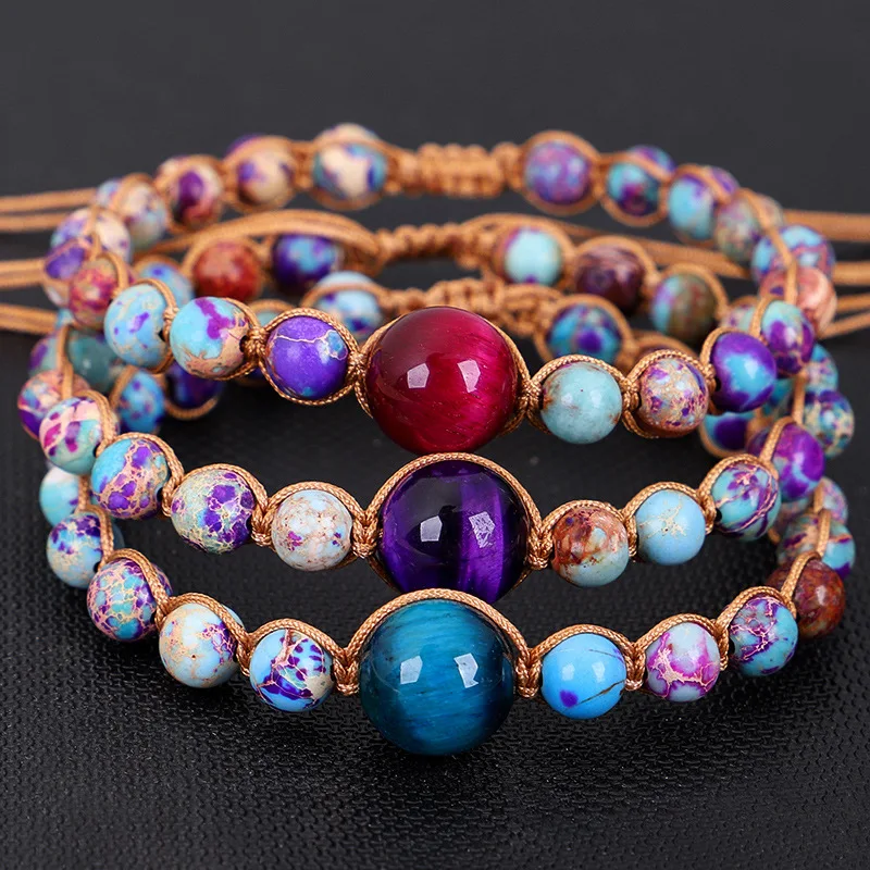 

2023 New Handcrafted Creative Knitting Bracelet Colored Imperial Stone Tiger Eye Bracelet for Women Jewelry Gifts