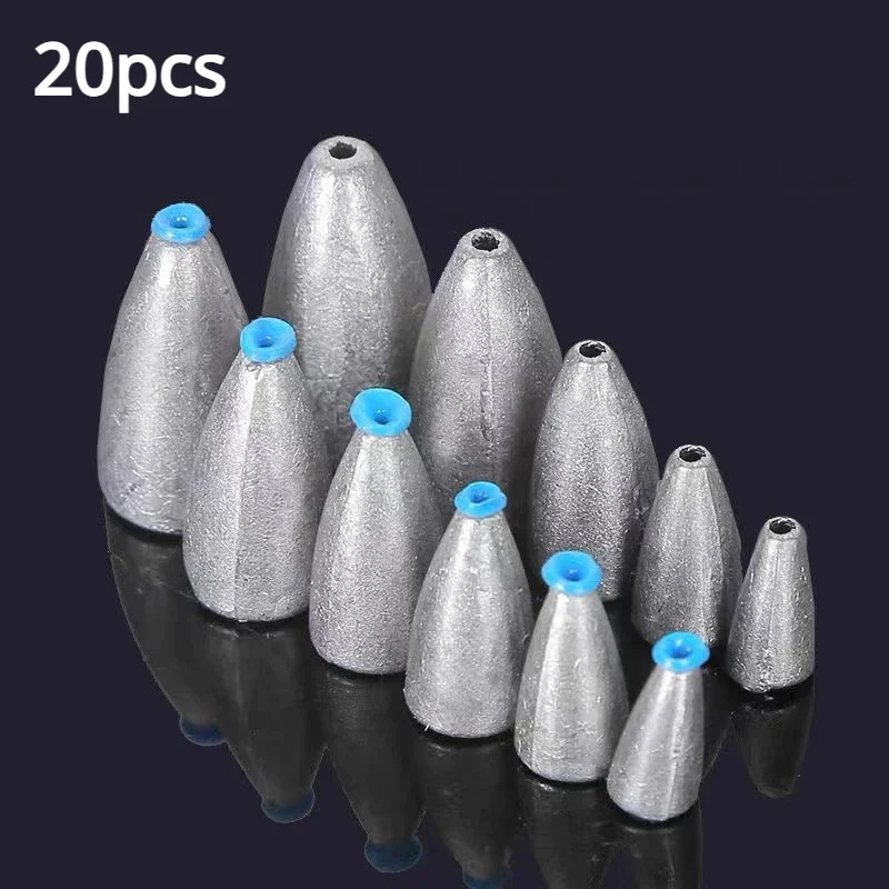 

FOCARP 20pcs Bullet Fishing Sinker Weight Worm Kit Bullet Lead Sinkers with Plastic Core for Saltwater Freshwater Fishing Tackle